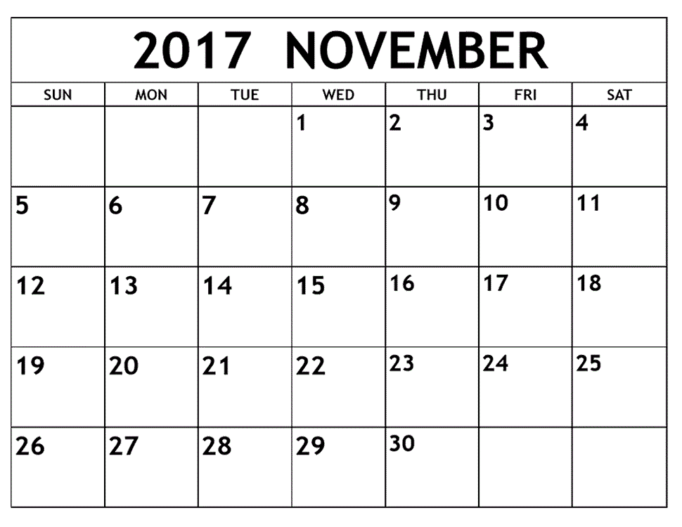 2017 November Calendar