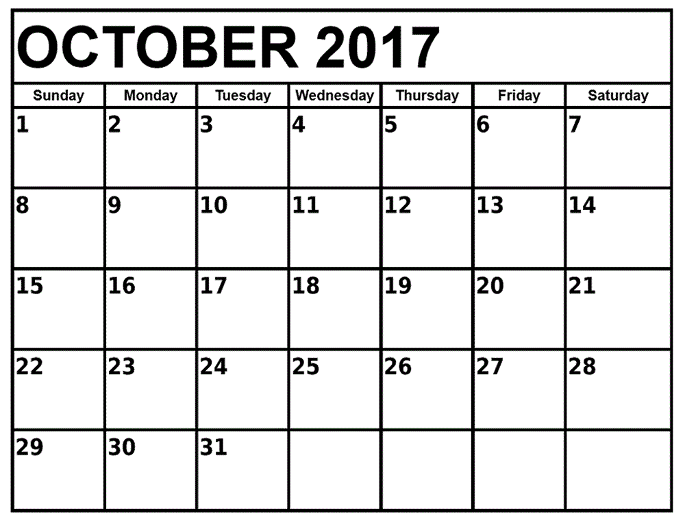 2017 October printable Calendar