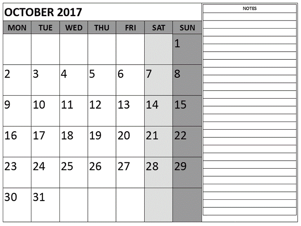 Download October 2017 Calendar