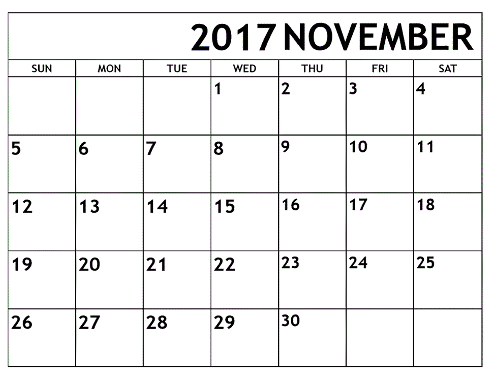 Free 2017 November Calendar