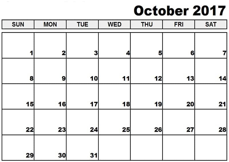 Free October 2017 Calendar