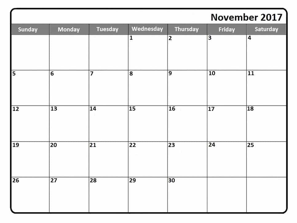 November 2017 Blank Calendar