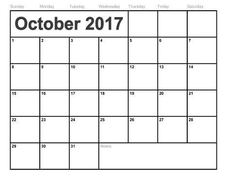 October 2017 Calendar Printable