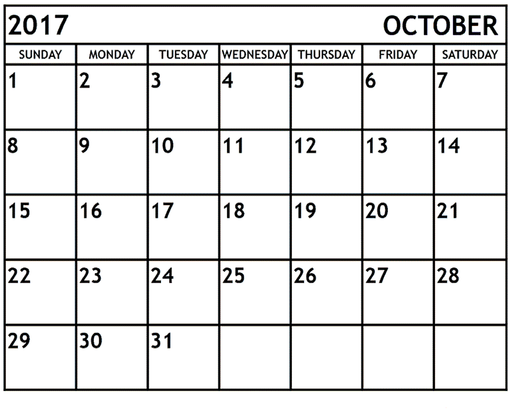 October 2017 Calendar Template