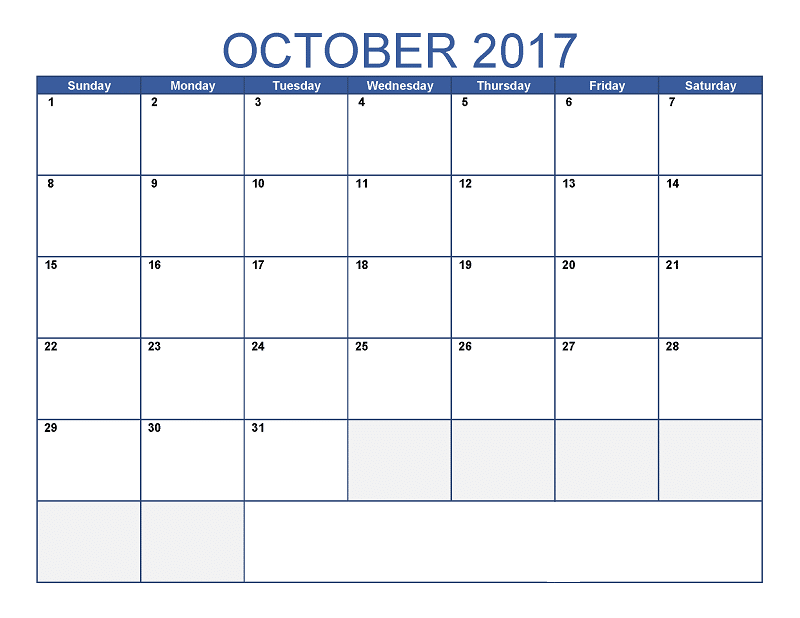October 2017 calendar template