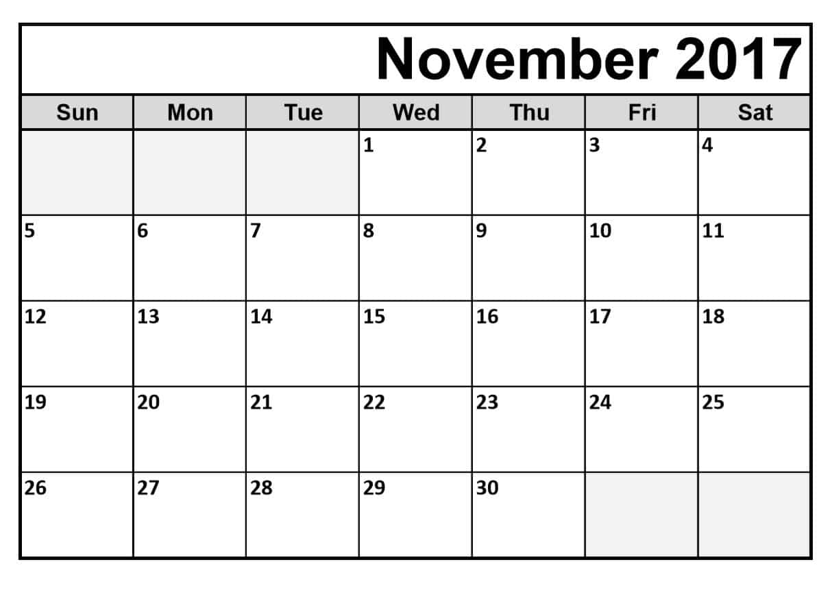 Printable November 2017 Calendar