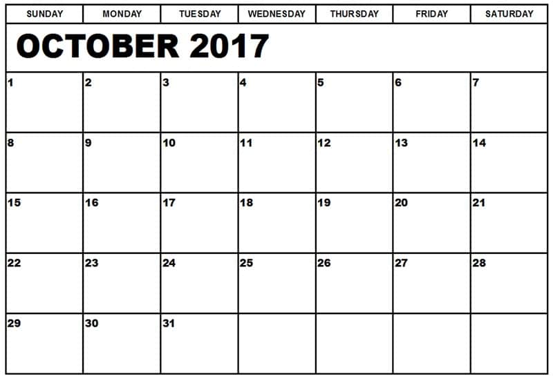 Printable October 2017 Calendar