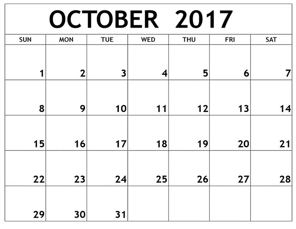 Printable October 2017 Calendar