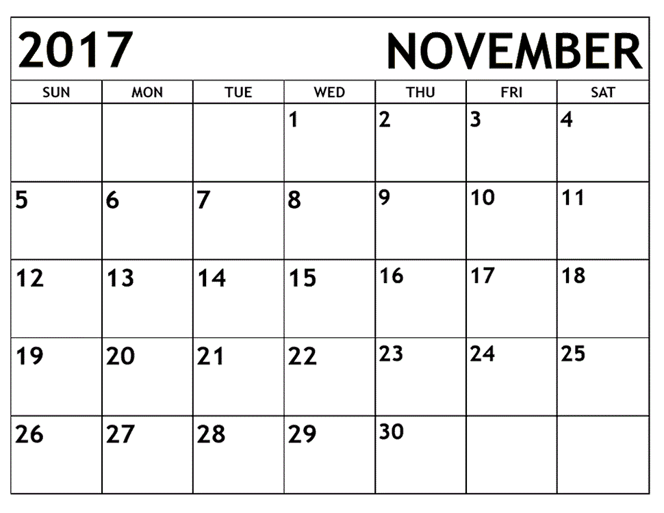 November 2017 calendar printable