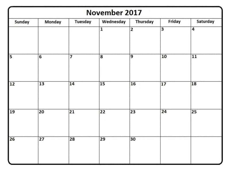 2017 November Calendar