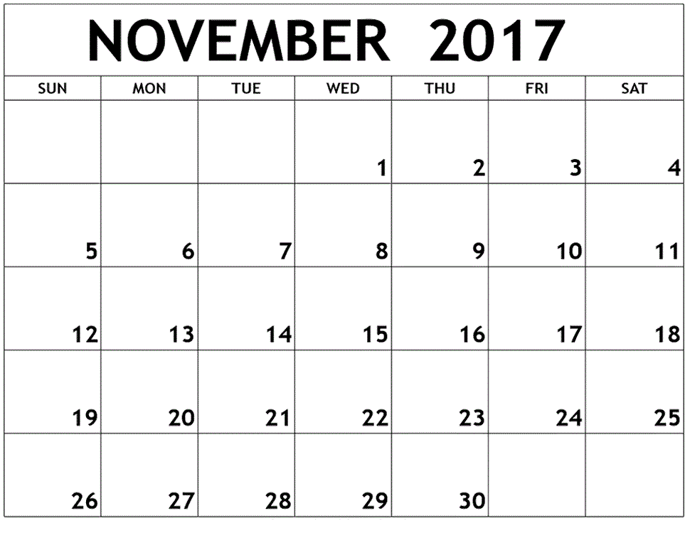 2017 November Calendar Free