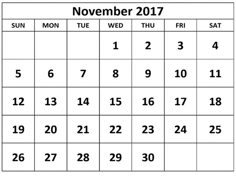 2017 November Calendar Printable