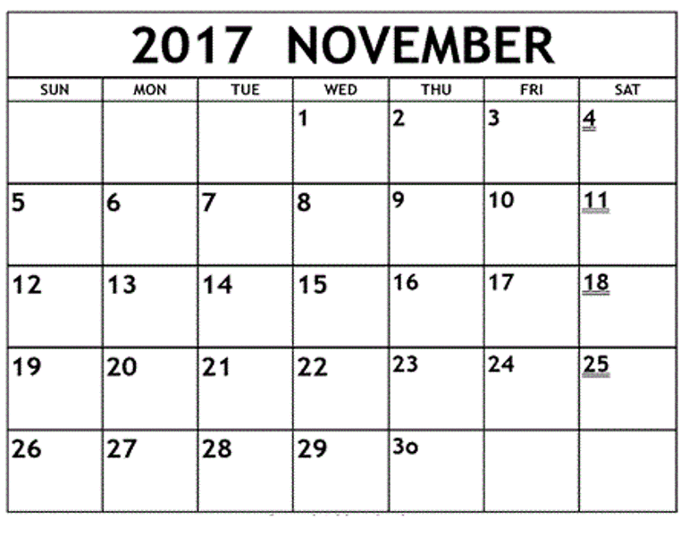 Blank November 2017 Calendar Printable