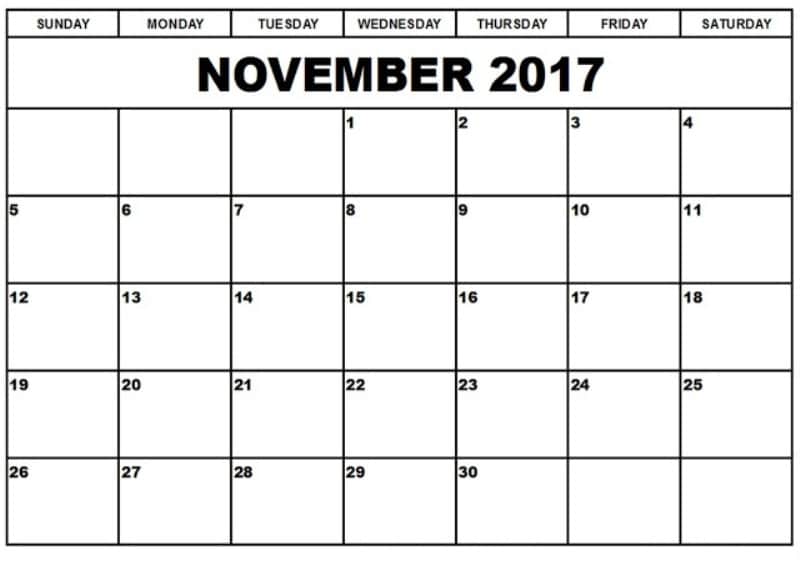 Blank November 2017 Calendar