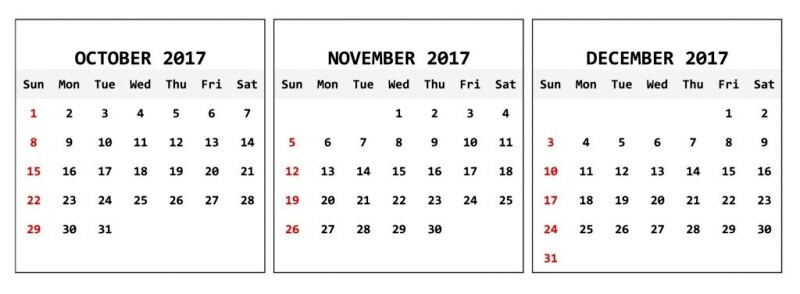Blank November December 2017 Calendar