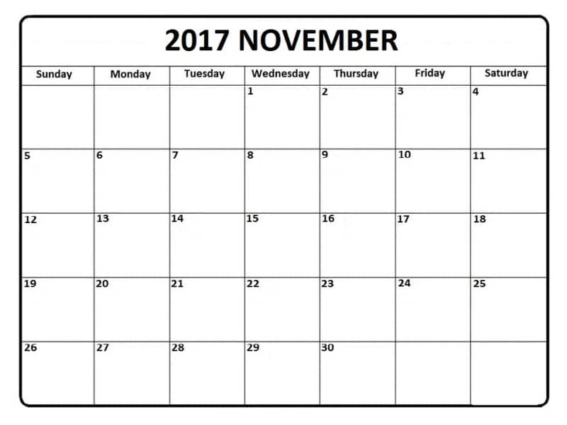 Calendar 2017 November