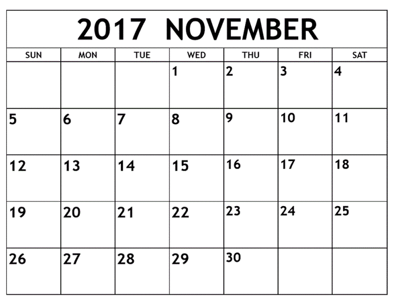 Calendar 2017 November Template