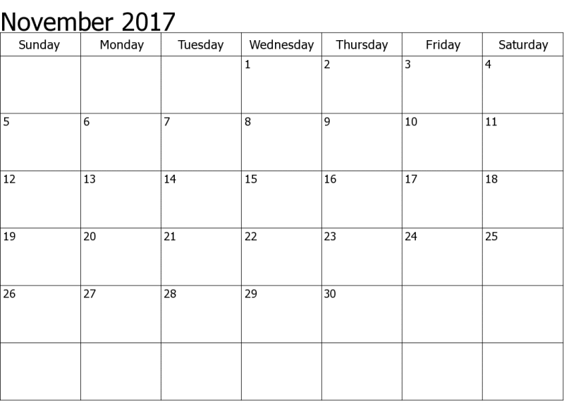 Calendar November 2017 With Holidays