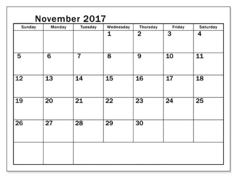 Free November 2017 Calendar