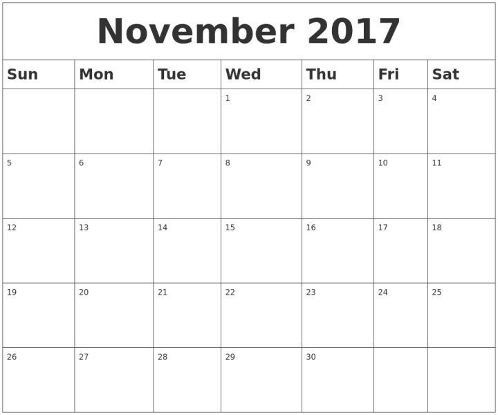 November Calendar 2017 Template