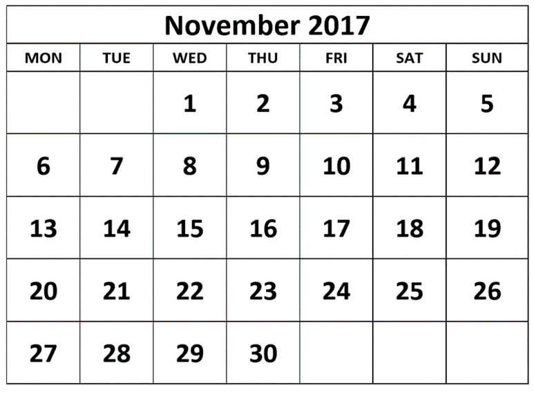 November Calendar 2017 Template