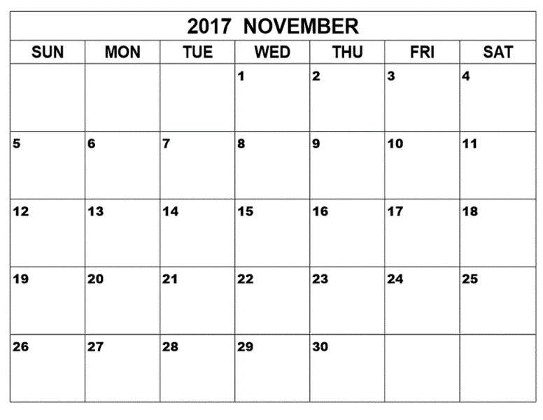 November Calendar 2017 With Festivals