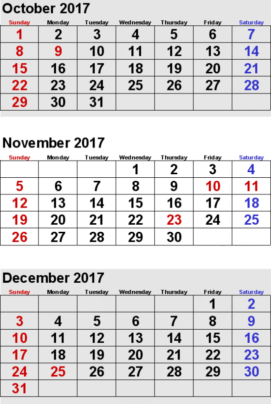 November December 2017 Calendar Template