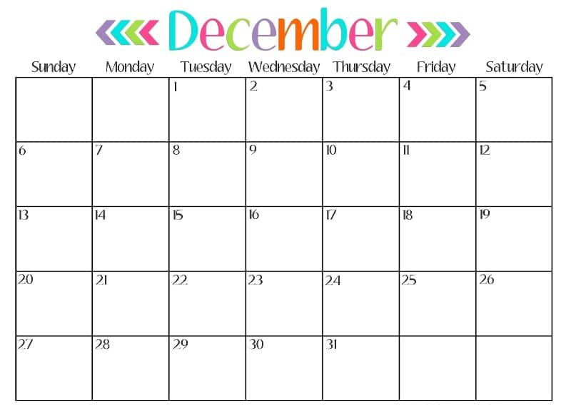 Printable 2017 December Calendar Template