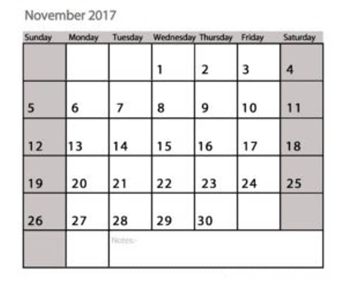 Printable 2017 November Calendar