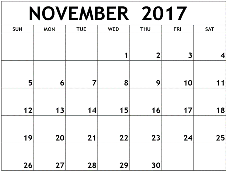 Printable Calendar 2017 November