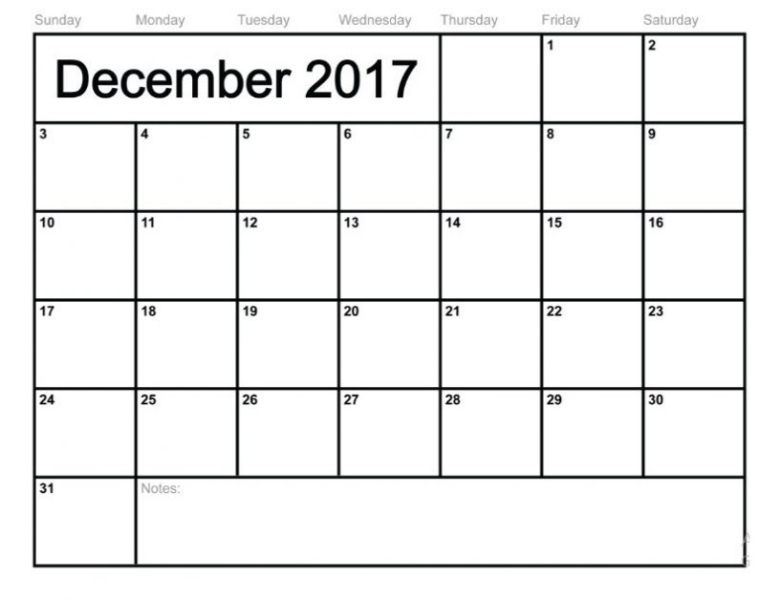 2017 December Calendar Excel
