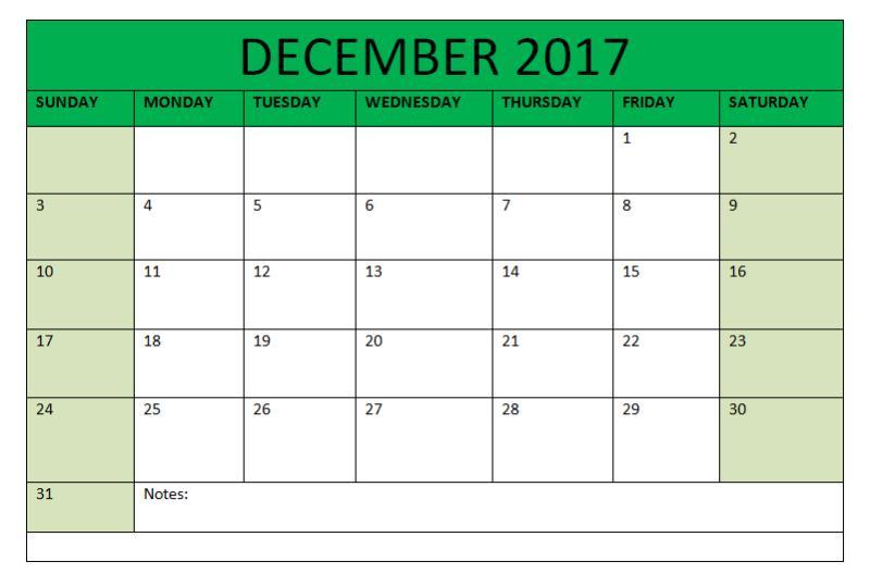 2017 December Calendar Printable