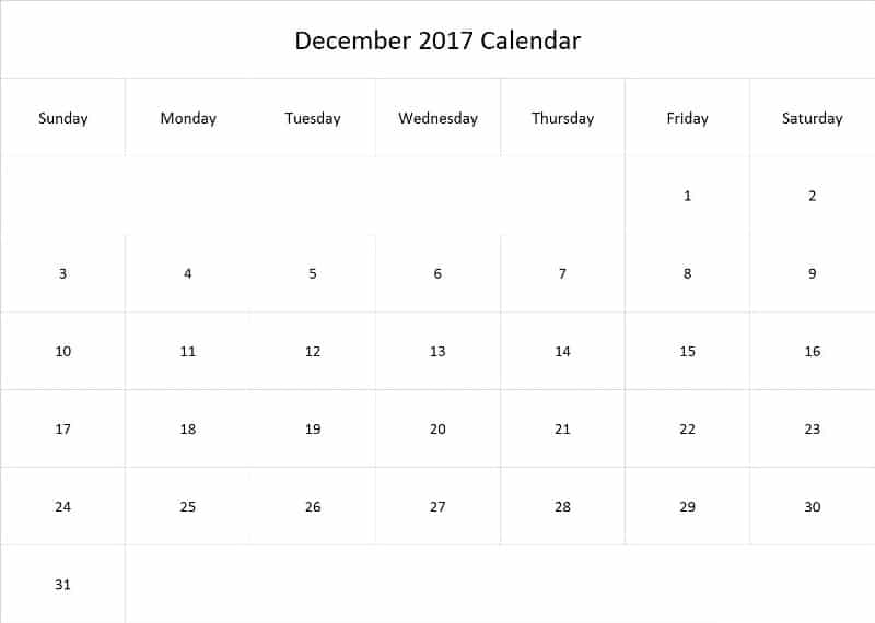 2017 December Calendar