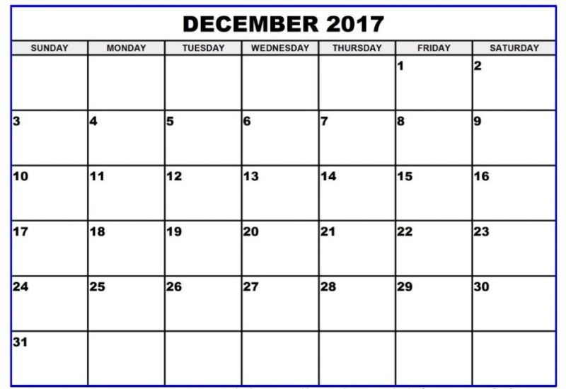 2017 December Calendar Word