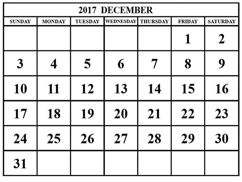 2017 December Calendar
