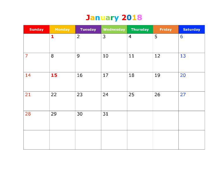 Calendar 2018 January Template