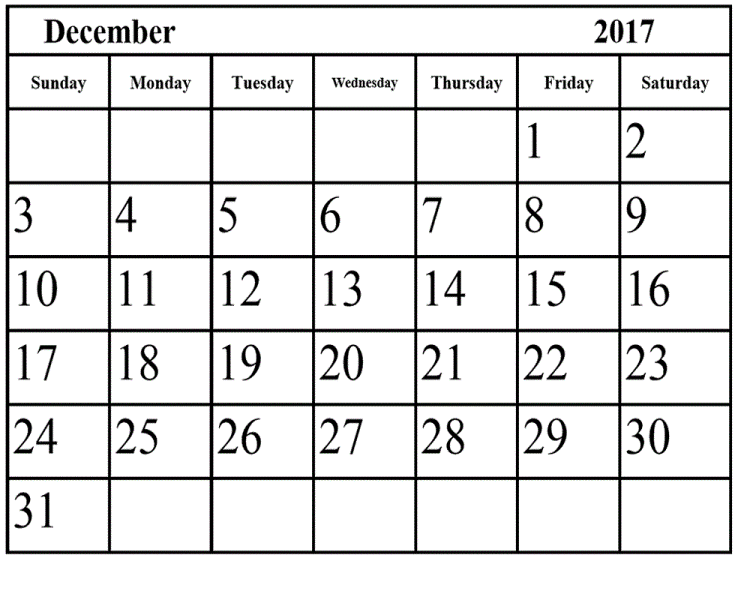 Calendar December 2017 Template