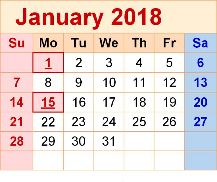Calendar January 2018