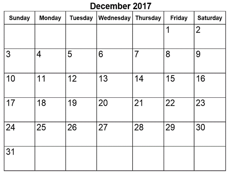 December 2017 Calendar Images