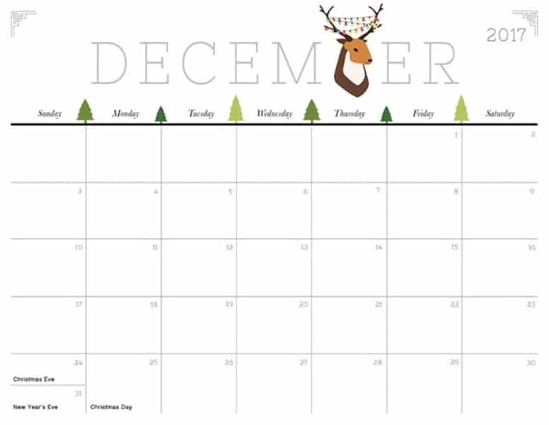 December 2017 Calendar Printable