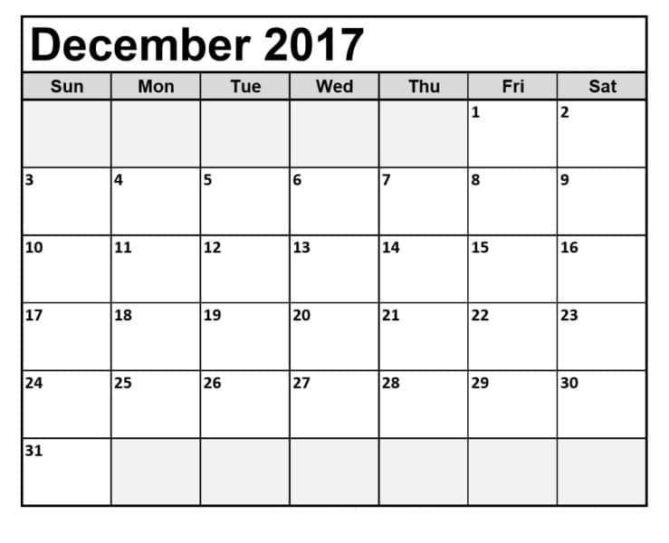 December Calendar 2017