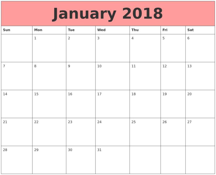 January 2018 Calendar