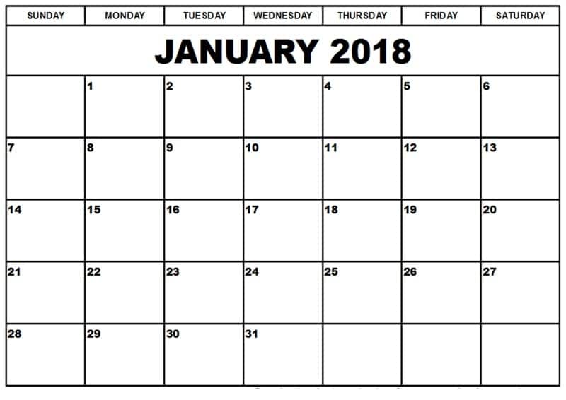 January 2018 Printable Blank Calendar
