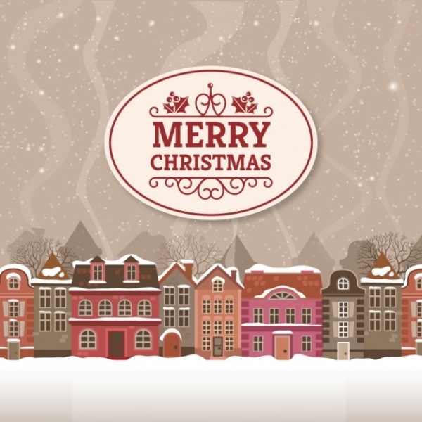Merry Christmas Greeting With Urban Landscape
