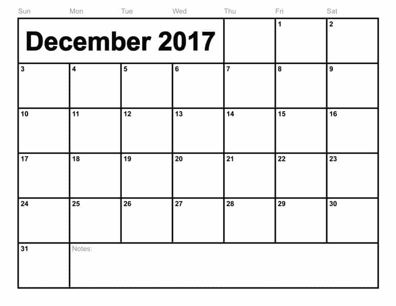Printable Calendar December 2017