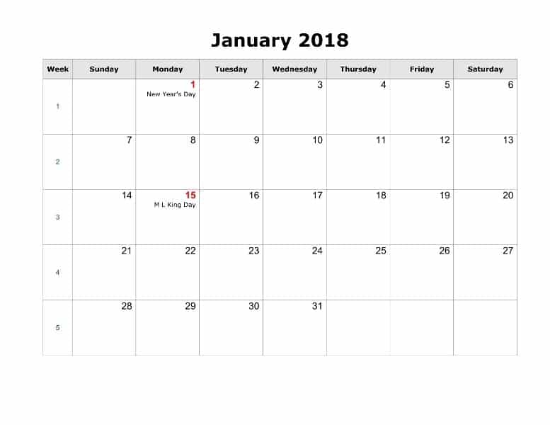 2018 January Calendar With Holidays USA, India, Uk Download Oppidan