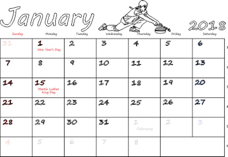 2018 January Printable Calendar