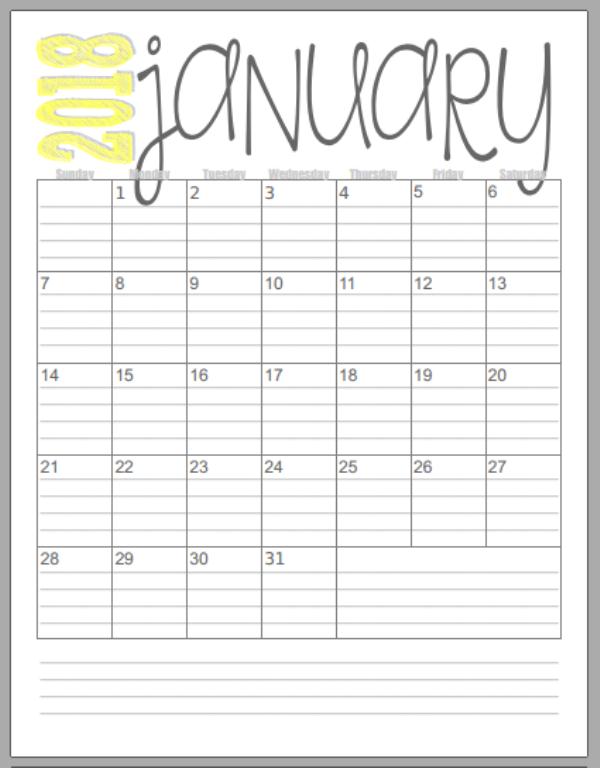 Calendar January 2018 Template