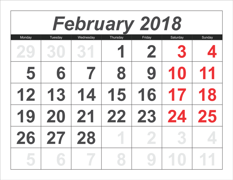 February 2018 Calendar images
