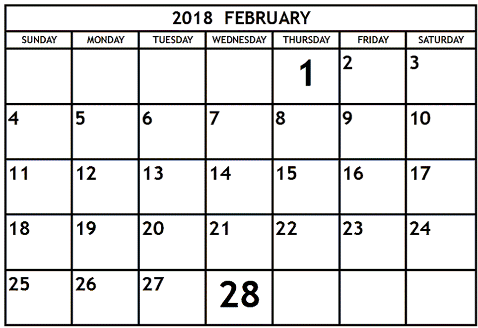 February 2018 Calendar Printables images